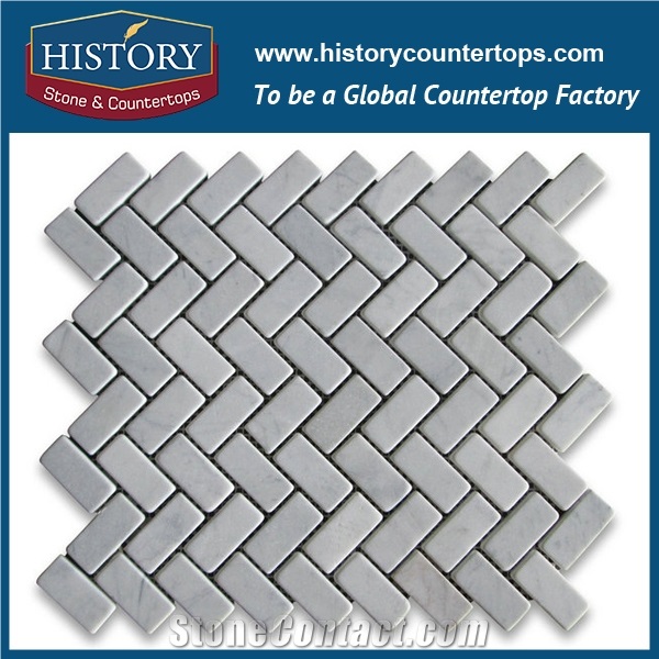 History Stone High Reputation Reliable Quality Shandong Manufacturer, Customized Honed Carrara White Marble 0.625×1.25 Herringbone Pattern Mosaic Tiles, Wall & Flooring Stone Mosaic