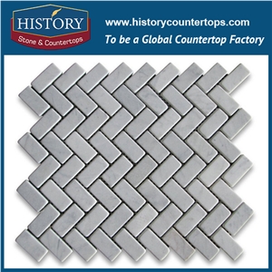 History Stone High Reputation Reliable Quality Shandong Manufacturer, Customized Honed Carrara White Marble 0.625×1.25 Herringbone Pattern Mosaic Tiles, Wall & Flooring Stone Mosaic