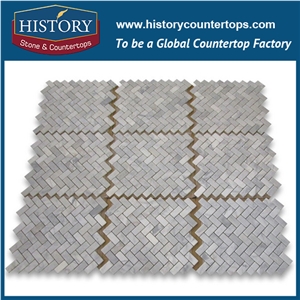 History Stone High Reputation Reliable Quality Shandong Manufacturer, Customized Honed Carrara White Marble 0.625×1.25 Herringbone Pattern Mosaic Tiles, Wall & Flooring Stone Mosaic