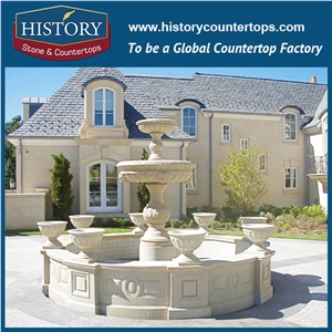 History Stone High Standard China Quanzhou Factory, Polished Yellow Granite Tiered Fountain with Jar Base and Large Pool with Competitive Price, Stone Fountain Ornament