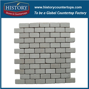 History Stone High Standard Foshan Supplier Low Price, Novel Perfect Design Tumbled Spain Cream Marfil Beige Marble Rectangular Striped Brick Mosaic Tile, Decorative Floor and Wall Mosaic