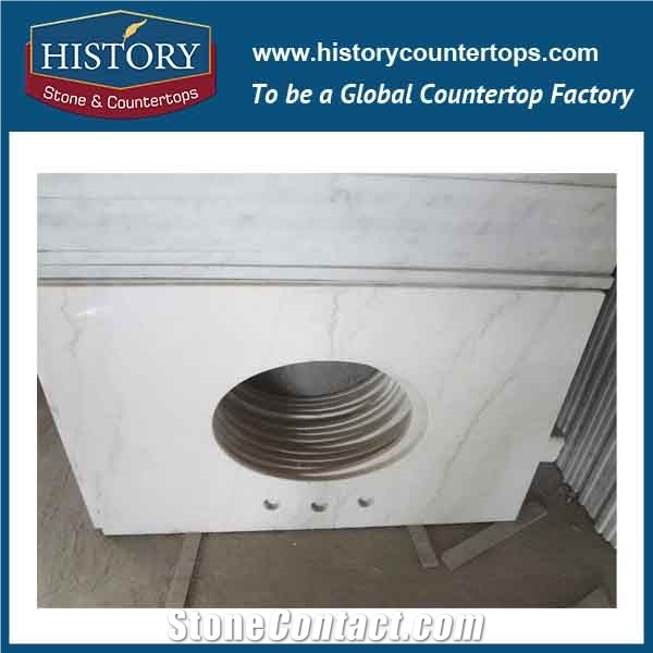 History Stone Hm051 Landscape White Radius Beveled Edge Prefab Size High Polished Surface Wholesales Good Installation Marble Countertop & Vanity Tops for Hotel Bathroom Makeup Top