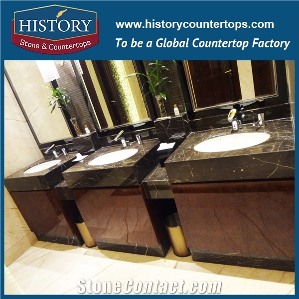 History Stone Hm067 China Marron Emperador Flat Edge Eased Polished Custom Made Bathroom Design for Any Size Available Prefab Granite Countertops & Vanity Tops with Factory Price