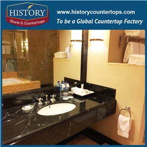 History Stone Hm08c China Nero Margiua Most Popular Bullnose Prefab Four Edges Polished Customised Shape Bathroom Usage Solid Color Marble Countertop & Bathroom Vanity Tops