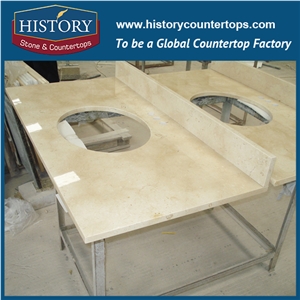 History Stone Hmj030 Crema Marfil Dupont Edge New Professional Wear Resistant Polishing Marble Furniture Customed Design Solid Surface Bathroom Countertops & Vanity Top