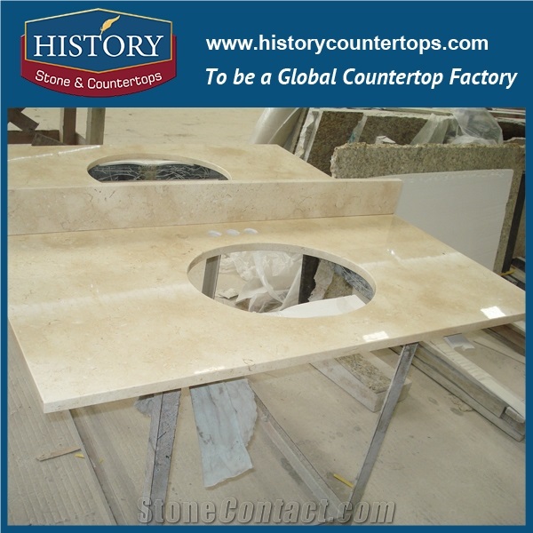 History Stone Hmj030 Crema Marfil Marble Standard Flat Edges Products Factory Supply Molded Vanity Suite Solid Surface for Bathroom Vanity Tops, Cabinets & Tub Surround