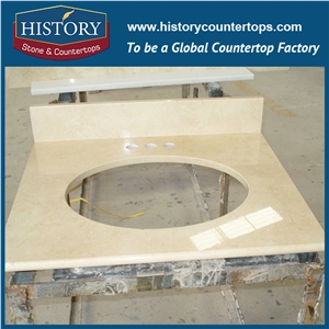 History Stone Hmj030 Crema Marfil Marble Standard Flat Edges Products Factory Supply Molded Vanity Suite Solid Surface for Bathroom Vanity Tops, Cabinets & Tub Surround