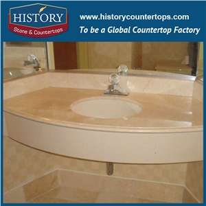History Stone Hmj030 Crema Marfil Polished Natural Stone High Quality Pruduts Wholesale Inlay Ornamental Integrated Vanity Kit for Hotel Bathroom Vanity Tops , Round Table