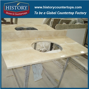 History Stone Hmj030 Crema Marfil Polished Natural Stone High Quality Pruduts Wholesale Inlay Ornamental Integrated Vanity Kit for Hotel Bathroom Vanity Tops , Round Table