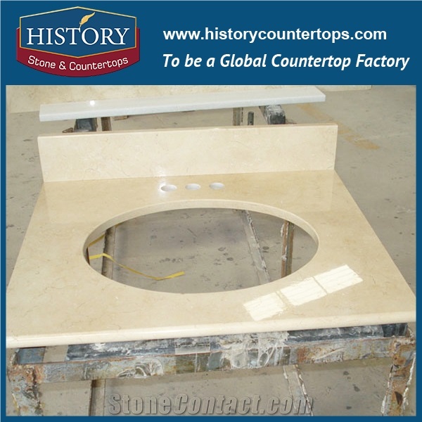 History Stone Hmj030 Crema Marfil Polished Natural Stone High Quality Pruduts Wholesale Inlay Ornamental Integrated Vanity Kit for Hotel Bathroom Vanity Tops , Round Table