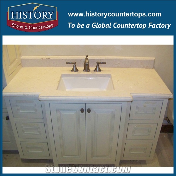 History Stone Hmj030 Crema Marfil Polished Natural Stone High Quality Pruduts Wholesale Inlay Ornamental Integrated Vanity Kit for Hotel Bathroom Vanity Tops , Round Table