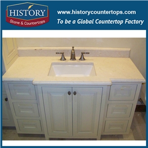 History Stone Hmj030 Crema Marfil Polished Natural Stone High Quality Pruduts Wholesale Inlay Ornamental Integrated Vanity Kit for Hotel Bathroom Vanity Tops , Round Table
