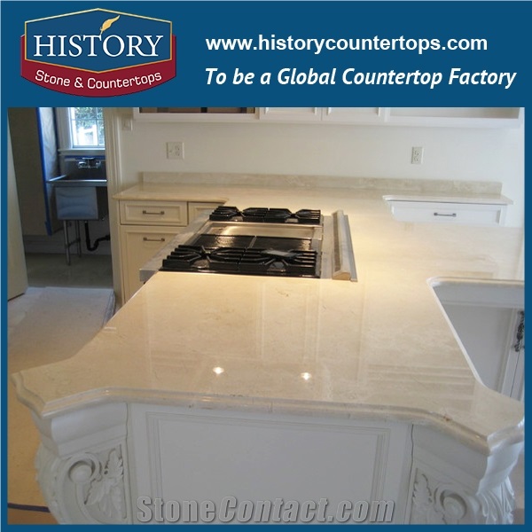 History Stone Hmj030 Crema Marfil Polished Natural Stone High Quality Pruduts Wholesale Inlay Ornamental Integrated Vanity Kit for Hotel Bathroom Vanity Tops , Round Table