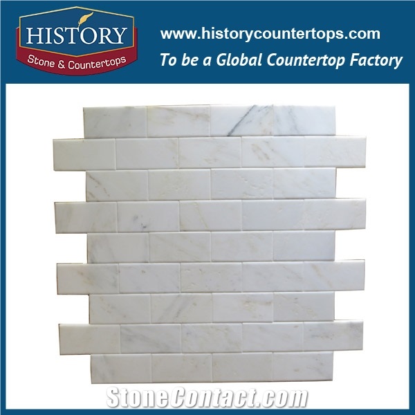 History Stone Home Design Natural Stone, Bianco Carrara Brick Style Linear Strip Mosaic Tile for Kitchen, Bathroom, Aquarium, Lobby Decoration, Decorative Floor & Wall White Marble Mosaic