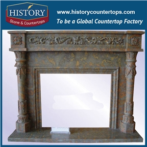 History Stone Hot-Selling High Quality Perfect Wholesale Products in Stock, Beautiful Green Polished Granite Classical Carved Columns Fireplace Frame for House Decorations, Mantel Surround & Handcraft
