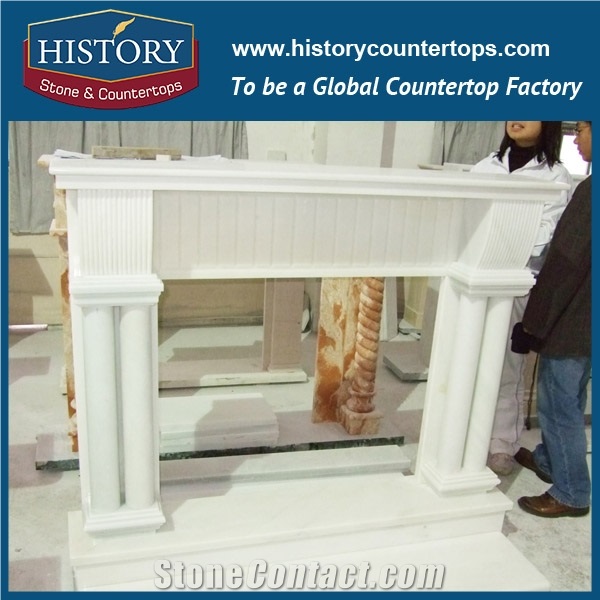 History Stone Hot-Selling High Quality Perfect Wholesale Products in Stock, Beautiful Green Polished Granite Classical Carved Columns Fireplace Frame for House Decorations, Mantel Surround & Handcraft
