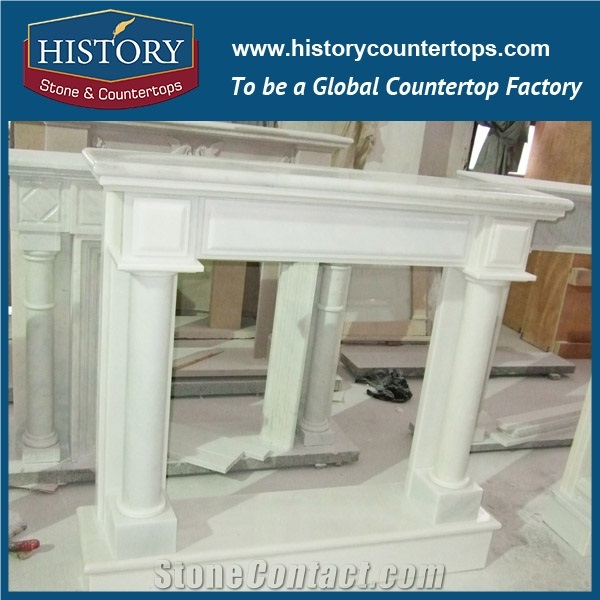 History Stone Hot-Selling High Quality Perfect Wholesale Products in Stock, Beautiful Green Polished Granite Classical Carved Columns Fireplace Frame for House Decorations, Mantel Surround & Handcraft
