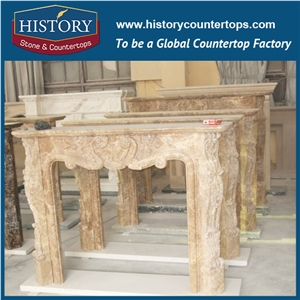 History Stone Hot-Selling High Quality Perfect Wholesale Products in Stock, Beige Marble Classical Carved Columns Fireplace Surround and Frame for House Decorations, Mantel Surround & Handcrafts