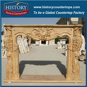 History Stone Hot-Selling High Quality Perfect Wholesale Products in Stock, Beige Marble Handwork Antique American Style Carved Fireplace with Competitive Price, Mantel Surround & Handcrafts