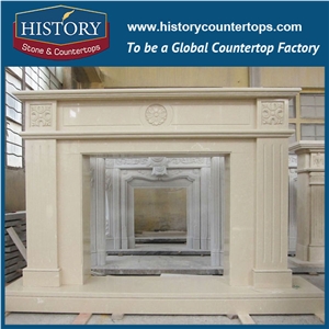 History Stone Hot-Selling High Quality Perfect Wholesale Products in Stock, Beige Marble Handwork One Tier Simple Design Style Fireplaces with Square Columns, Mantel Surround & Handcrafts