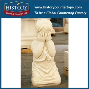 History Stone Hot-Selling High Quality Perfect Wholesale Products in Stock, Excellent Hand Carved White Marble Little Girl Squatting and Covering Faces Statue, Human Sculptures Handcrafts