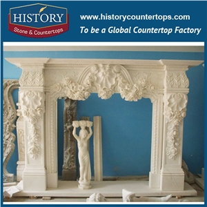 History Stone Hot-Selling High Quality Perfect Wholesale Products in Stock, White Marble Handwork One Tier Style Fireplaces with Exquisite Carved Flowers, Mantel Surround & Handcrafts