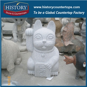 History Stone Hot-Selling High Quality Perfect Wholesale Products, Natural Grey Granite Vivid Fortune Cats Statue with Cheap Price for Garden, Zoo, House Decorations, Animal Sculptures & Handcrafts