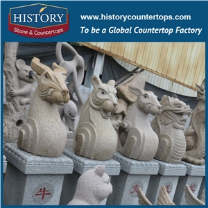 History Stone Hot-Selling High Quality Perfect Wholesale Products, Natural Yellow Granite Zodiac Cattle Bust Statue with Cheap Price for Garden, Zoo, House Decorations, Animal Sculptures & Handcrafts