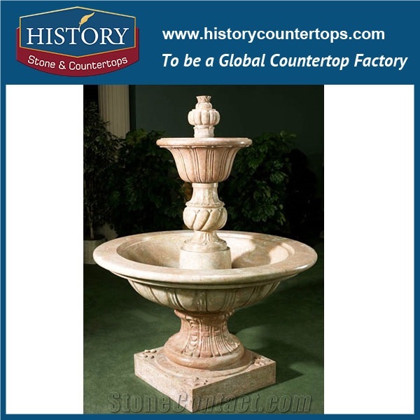 History Stone Hot Selling Made in China with Factory Price, Simple Design Yellow Granite Classical Handmade Layers Fountain for Home Decoration, Decorative Garden Water Fountain