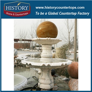 History Stone Hot Selling Made in China with Factory Price, White Marble Classical Two Tiers Red Floating Ball Fountain for Home Decoration, Decorative Garden Water Fountain