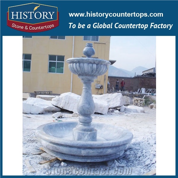 History Stone Low Price Fountain by Famous Producer in Quanzhou, Natural Grey Granite Luxury Design Water Garden Fountain with Disk-Annulus Base, Stone Garden Fountain