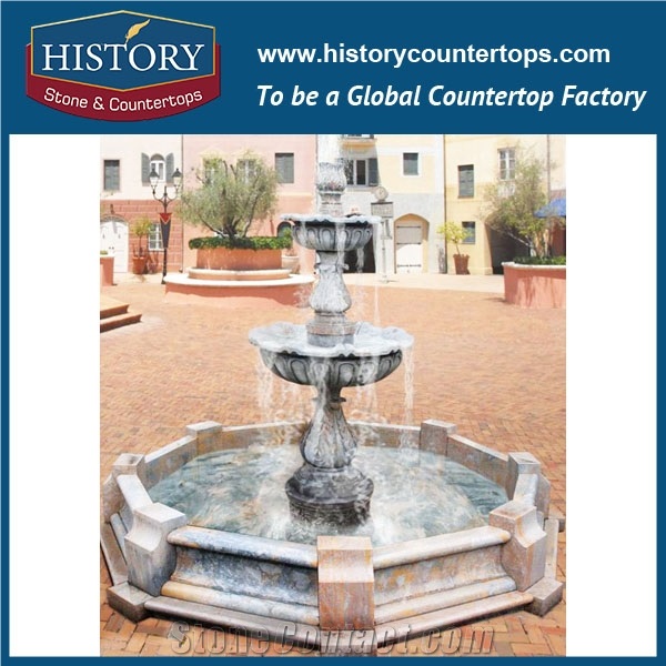 History Stone Low Price Fountain by Famous Producer in Quanzhou, Natural Grey Granite Luxury Design Water Garden Fountain with Disk-Annulus Base, Stone Garden Fountain