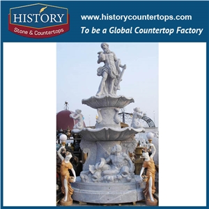 History Stone Low Price Fountain by Famous Producer in Quanzhou, Natural Grey Granite Luxury Design Water Garden Fountain with Disk-Annulus Base, Stone Garden Fountain
