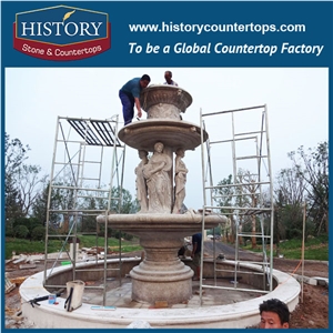 History Stone Luxuriant in Designl by Shandong Supplier, Natural Yellow Granite Handwork Disk-Annulus Pattern Lady Holding Flowers Fountain for Garden, Park, Square, Villa, Decorative Stone Fountain