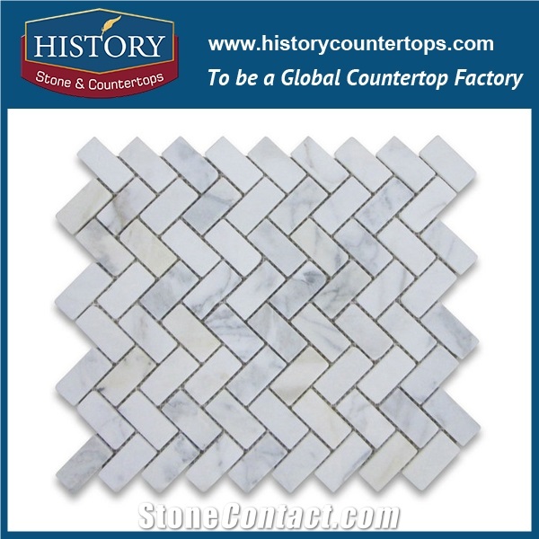 History Stone Made in China High Standard Luxury Design, New Trend Honed Natural Bianco Carrara White Marble Home Decoration Herringbone Pattern Mosaic Tiles, Wall & Flooring Mosaic