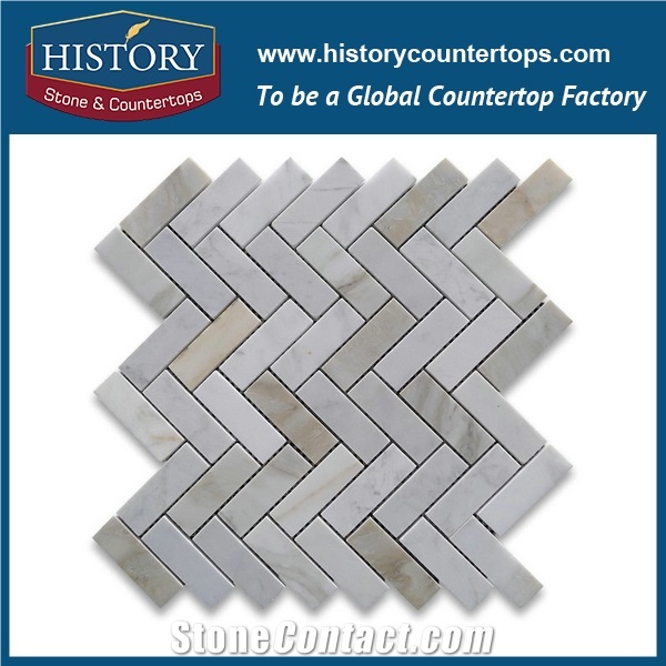 History Stone Made in China High Standard Luxury Design, New Trend Honed Natural Bianco Carrara White Marble Home Decoration Herringbone Pattern Mosaic Tiles, Wall & Flooring Mosaic