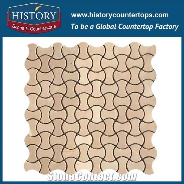 History Stone Made in China High Standard Modern Design, Natural Polished Spain Cream Marfil Marble 3 D Non-Slip Mosaic Tiles for Home Interior Decoration, Flooring & Wall Beige Marble Mosaic