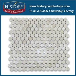History Stone Master Quanzhou Quarry Factory, Polished Spanish Cream Marfil Penny Round Beige Marble Engineered Mosaic Bathroom Shower Tiles, Home Decoration Flooring & Wall Mosaic