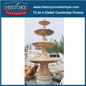 History Stone Popular Made in China with Factory Price, Luxury Design Pink Marble Handmade Four Layers Floral Carved Fountain for Landscaping Ornament, Decorative Garden Water Fountain