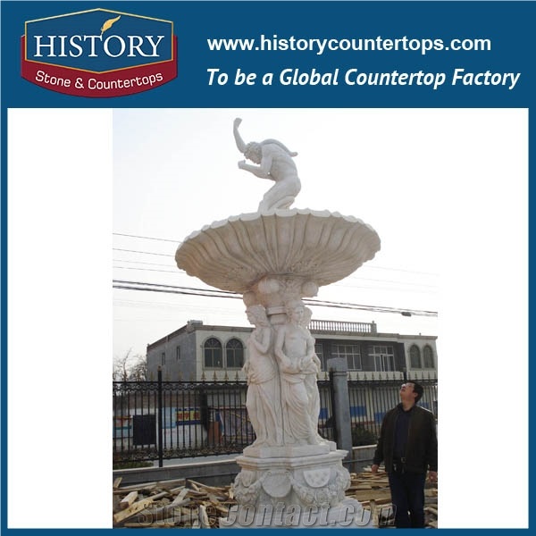 History Stone Popular Made in China with Factory Price, Luxury Design Pink Marble Handmade Four Layers Floral Carved Fountain for Landscaping Ornament, Decorative Garden Water Fountain