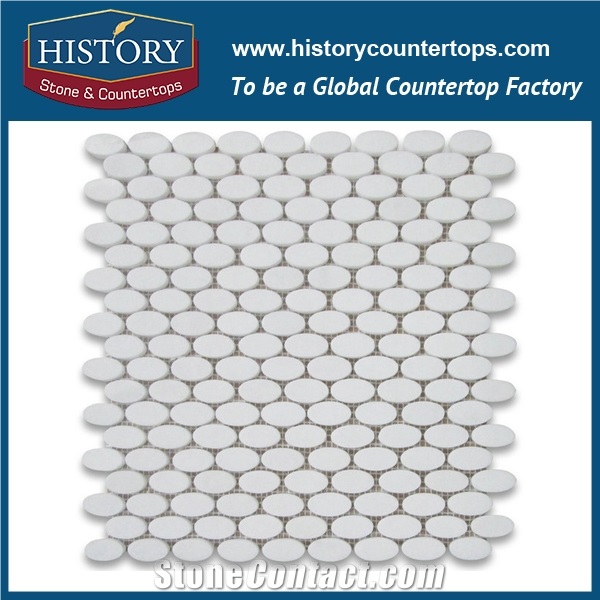 History Stone Premium Tiles Quanzhou Supply, New Pattern Natural Polished White Thassos Marble Ellipse Oval Pattern Mosaic for Kitchen Backsplash, Wall Cladding, Subway Floor, Murals & Flooring Mosaic
