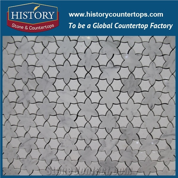 History Stone Professional Craftsmanship Shandong Supplier High Quality Competitive Price, Bianco Carrara Flower Pattern Mosaic Tile for Interior Decoration, Floor & Wall White Marble Mosaic