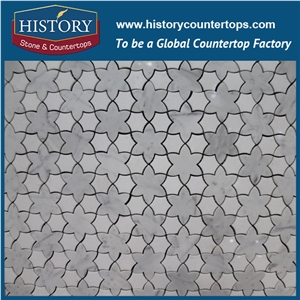 History Stone Professional Craftsmanship Shandong Supplier High Quality Competitive Price, Bianco Carrara Flower Pattern Mosaic Tile for Interior Decoration, Floor & Wall White Marble Mosaic