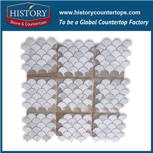 History Stone Qualified Distributors near Me, Nature New Honed Calacatta Gold White Marble Grand Fish Scale Fan Pattern Buy Mosaic Tiles for Living Room, Ktv, Bedroom, Hotel Decorations