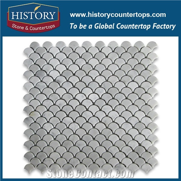 History Stone Qualified Distributors near Me, Nature New Honed Calacatta Gold White Marble Grand Fish Scale Fan Pattern Buy Mosaic Tiles for Living Room, Ktv, Bedroom, Hotel Decorations