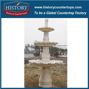 History Stone Qualified Fountain by Shandong Factory, Yellow Granite Handwork Three Layers Fountain with Disk Base for Garden, Park, Square, Villa, Decorative Stone Fountain