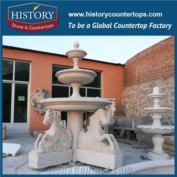 History Stone Qualified Fountain by Shandong Factory, Yellow Granite Handwork Three Layers Fountain with Disk Base for Garden, Park, Square, Villa, Decorative Stone Fountain