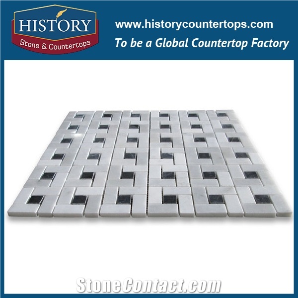 History Stone Qualified Products Classical Items, Natural Polished White Venato Carrara Target Pinwheel Pattern with Black Dots Mosaic Tiles for Bathroom Wall Cladding and Swimming Pool Decoration