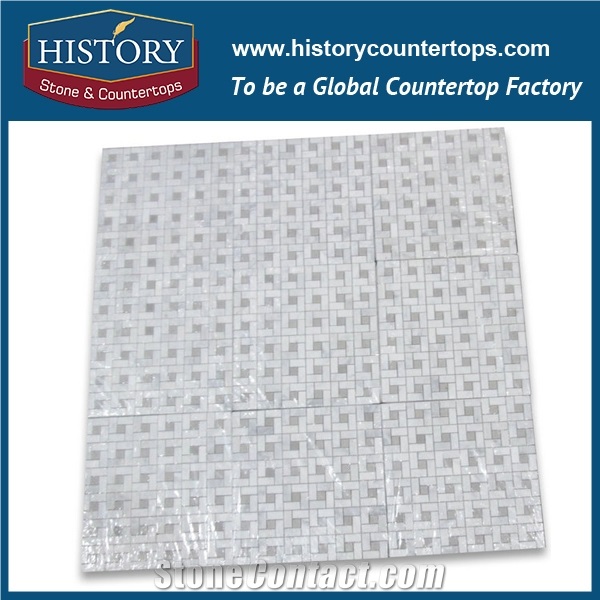 History Stone Qualified Products Classical Items, Natural Polished White Venato Carrara Target Pinwheel Pattern with Black Dots Mosaic Tiles for Bathroom Wall Cladding and Swimming Pool Decoration