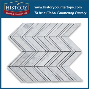History Stone Qualified Quanzhou Manufacturer, Natural Honed Carrara White Marble Natural Stone 1×4 Chevron Pattern Mosaic Tiles for Sale, House Decorative Wall & Flooring Mosaic
